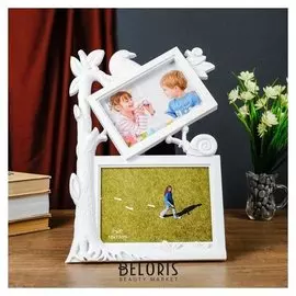 Фоторамка пластик на 2 фото: 10х15 см и 13x18 см "Дерево и улитка" белая 33,5х23 см