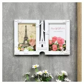 Фоторамка пластик на 2 фото 10х15 см "Эйфелева башня и чайки" белая 17,5х28х3 см