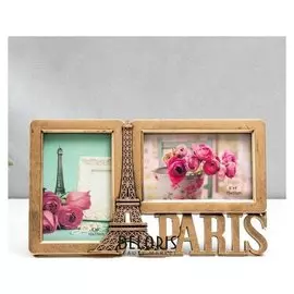 Фоторамка пластик на 2 фото 10х15 см "Эйфелева башня. париж" тёмное золото 17х29,5х2 см