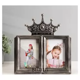 Фоторамка пластик на 2 фото 10х15 см "Корона" тёмное серебро 30х28 см