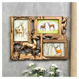 Фоторамка пластик на 3 фото 10х15 см "Лесной олень" тёмное золото 28х36,5х3 см
