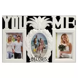 Фоторамка пластик на 3 фото 10х15 см "Ананас" белая 25х40 см