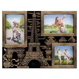 Фоторамка пластик на 3 фото 10х15 см "Прогулка по парижу" золотая 28,5х36 см