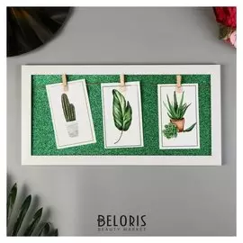 Фоторамка пластик на 3 фото 9х13 см "Блеск зелёный" 20х40 см