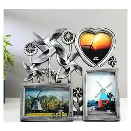 Фоторамка пластик на 4 фото 10х15, 12х12 см "Ветерки" серебро 30х32х2 см