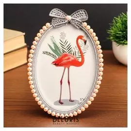 Фоторамка пластик под металл 12х17 см "Бант" жемчуг и стразы 20х14х1,5 см