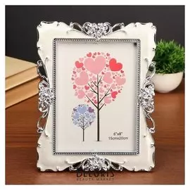 Фоторамка пластик под металл 15х20 см "Три розы" серебро и перламутр 26х21х1,2 см