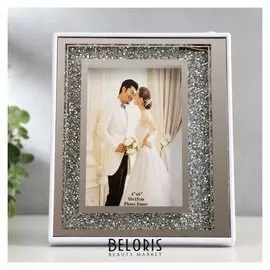 Фоторамка стекло зеркальная свет "Битое стекло" серебро, USB в комлекте 20,8х17,5 см