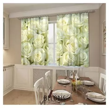 Фотошторы кухонные «Белый бархат», размер 145 х 160 см, 2шт., габардин