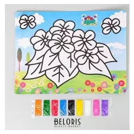 Фреска с цветным основанием "Цветочки" 9 цветов песка по 2 г