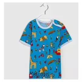 Футболка детская, цвет голубой/зоопарк, рост 92 см