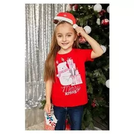 Футболка детская Kaftan "Мишка" р.32 (110-116), красный