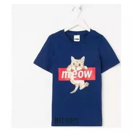 Футболка для девочки, цвет тёмно-синий, рост 122-128 см