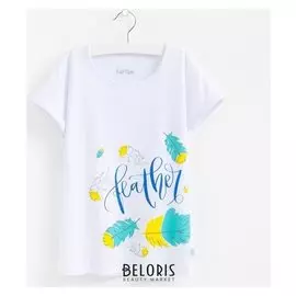 Футболка для девочки "Перья", белая, р-р 30 (98-104 см) 3-4 г., 95% хл., 5% эл.