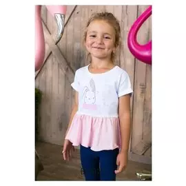 Футболка для девочки "Зайчик", белая, р-р 32 (110-116 см) 5-6 л., 100 % хлопок