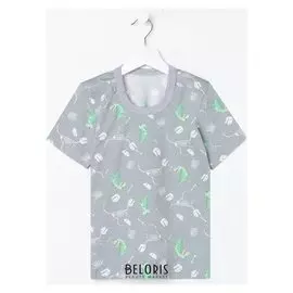 Футболка для мальчика, цвет серый/динозавр, рост 122 см