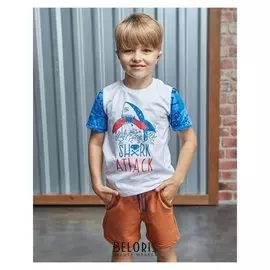 Футболка для мальчика Kaftan "Surf" акула, р.32 (110-116 см), белый
