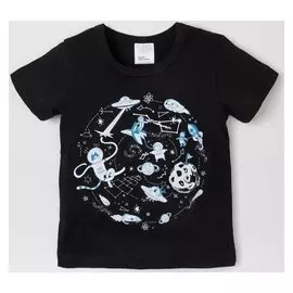 Футболка для мальчика "Космос", чёрная, р-р 30 (98-104см) 3-4г., 100% хлопок