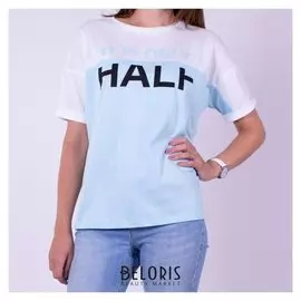 Футболка женская, цвет белый/голубой, размер 46