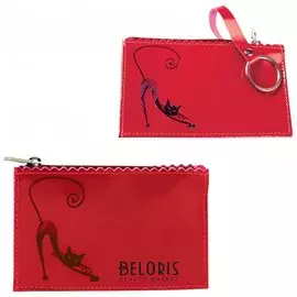 Футляр для ключей Befler "Изящная кошка", натуральная кожа, тиснение, молния, 130x85 мм, красный
