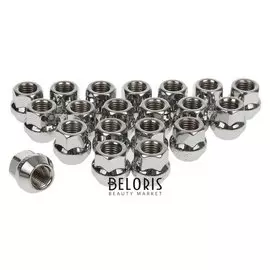 Гайки 12x1,5 мм, высота 21 мм, под ключ 17 мм, конус, открытые, хром, набор 20 шт