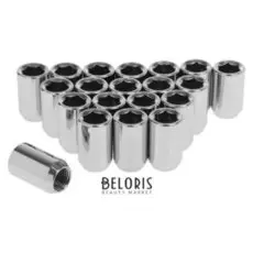 Гайки 14x1,5 мм, высота 32 мм, под шестигранник, хром, набор 20 шт