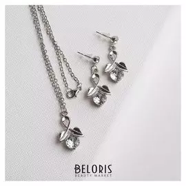 Гарнитур 2 предмета: серьги, кулон Мираж, бутон, цвет микс в серебре, 43 см