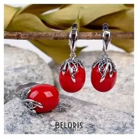 Гарнитур родирование 2 пр: серьги, кольцо, ягодка "Коралл", размер