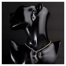 Гарнитур со стразами 2 предмета: серьги, кулон Варис, капля, цвет сине-белый в золоте, 30 см