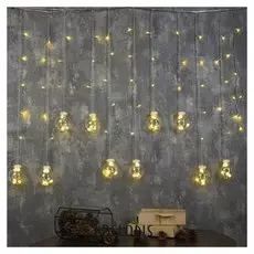 Гирлянда "Бахрома"2.4 х 0.7 м с насадками"шарики", Ip20, прозрачная нить, 108 Led, свечение тёплое белое, 8 режимов, 220 В