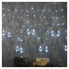Гирлянда "Бахрома"2.4 х 0.7 м с насадками"шарики", Ip20, прозрачная нить, 108 Led, свечение белое, 8 режимов, 220 В