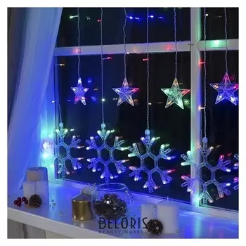 Гирлянда "Бахрома"2.4 х 0.9 м с насадками"снежинки", Ip20, прозрачная нить, 150 Led, свечение мульти, 8 режимов, 220 В