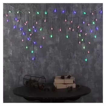 Гирлянда "Бахрома"3 х 0.5 м с насадками"шарики", Ip20, прозрачная нить, 80 Led, свечение Rg/rb, мигание, 220 В