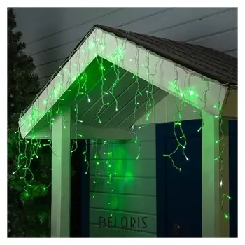 Гирлянда "Бахрома" 3 х 0.6 м, Ip44, прозрачная нить, 160 Led, свечение зелёное, мерцание белым, 220 В