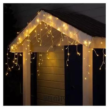 Гирлянда "Бахрома" 4 х 0.6 м, Ip44, прозрачная нить, 180 Led, свечение тёплое белое, 8 режимов, 220 В