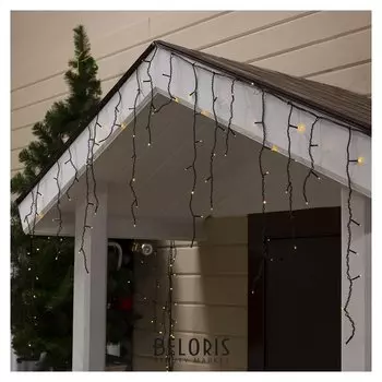 Гирлянда "Бахрома" 4 х 0.6 м, Ip44, тёмная нить, 180 Led, свечение жёлтое, 8 режимов, 220 В