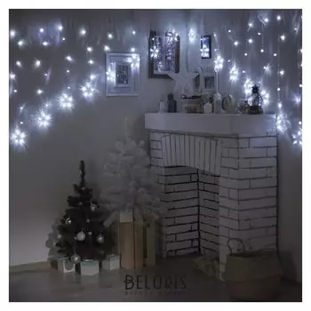 Гирлянда "Бахрома-арка" 2.5 х 1.2 м, Ip20, прозрачная нить, 136 Led, свечение белое, 8 режимов, 220 В