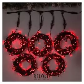 Гирлянда "Клип-лайт" 5 нитей по 20 м, Ip44, умс, тёмная нить, 665 Led, свечение красное, фиксинг, 24 В