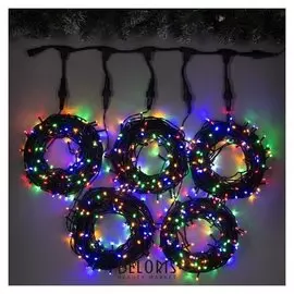 Гирлянда "Клип-лайт" 5 нитей по 20 м, Ip44, умс, тёмная нить, 665 Led, свечение мульти, фиксинг, 24 В