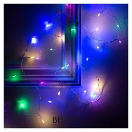 Гирлянда "Мишура" 2 м роса, Ip20, серебристая нить, 50 Led, свечение мульти, фиксинг, 2 х Cr2032