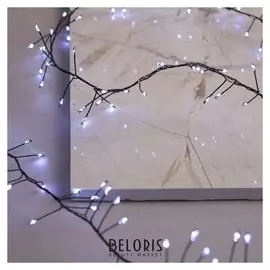 Гирлянда "Мишура" 2 м роса, Ip65, тёмная нить, 200 Led, свечение белое, 8 режимов, 4.5 В