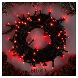 Гирлянда "Нить" 10 м, Ip20, тёмная нить, 100 Led, свечение красное, 8 режимов, 220 В