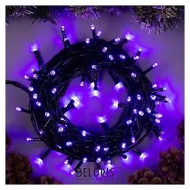 Гирлянда "Нить" 10 м, Ip20, тёмная нить, 100 Led, свечение фиолетовое, 8 режимов, 220 В
