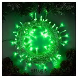 Гирлянда "Нить" 10 м, Ip44, умс, прозрачная нить, 100 Led, свечение зелёное, 8 режимов, 24 В