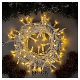 Гирлянда "Нить" 10 м, Ip65, умс, белая нить каучук, 100 Led, свечение тёплое белое, 220 В