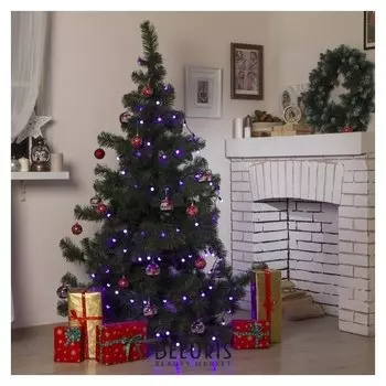 Гирлянда "Нить"10 м с насадками"шарики 1.5 см", Ip44, тёмная нить, 100 Led, свечение фиолетовое, 8 режимов, 220 В