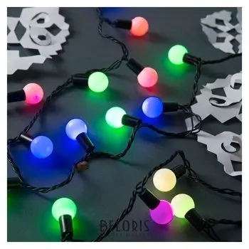 Гирлянда "Нить"10 м с насадками"шарики 2.5 см", Ip44, тёмная нить, 100 Led, свечение мульти, мигание, 220 В