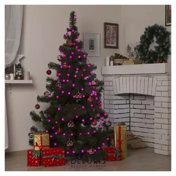 Гирлянда "Нить"10 м с насадками"шарики 2.5 см", Ip44, тёмная нить, 100 Led, свечение розовое, 8 режимов, 220 В