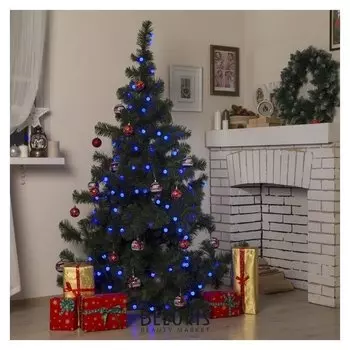 Гирлянда "Нить"10 м с насадками"шарики 2.5 см", Ip44, тёмная нить, 100 Led, свечение синее, 8 режимов, 220 В