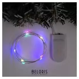 Гирлянда "Нить" 1 м роса, Ip20, серебристая нить, 10 Led, свечение мульти, фиксинг, 2 х Cr2032